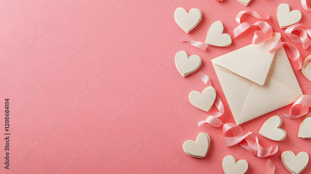 Fototapeta premium Happy Valentine's day pink card with copy space 