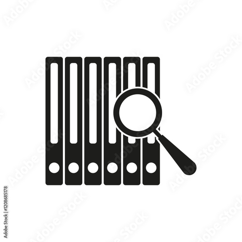 Folder search icon. Archive magnifier symbol. Organized file graphic. Vector illustration.