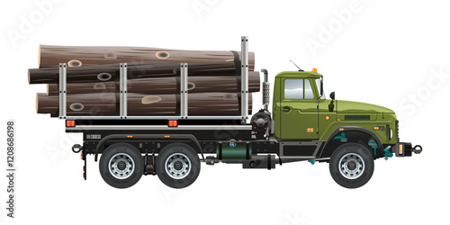 Logging Truck Loaded with Freshly Cut Logs 3D vector illustration