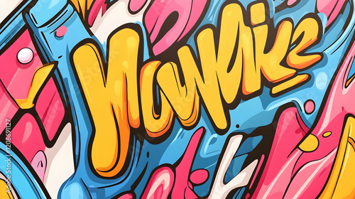 Wallpaper Mural Colorful graffiti art, vibrant shapes, urban background, design element Torontodigital.ca
