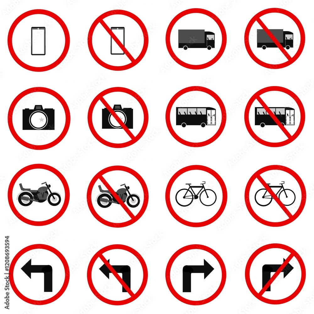 A partial collection of road signs used in Malaysia. Warning, prohibition, mandatory and information signs. Vector illustration A partial collection of road signs used in Malaysia. Warning, prohibition, mandatory and information signs. Vector illustration