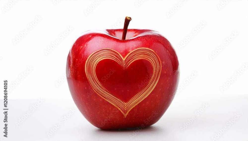 Obraz premium A red apple with a heart carved into it.