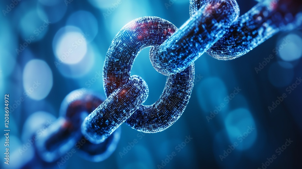 Close-up View of a Chain Link Illustrating Strength and Connection Against a Mystical Blue Background Close-up View of a Chain Link Illustrating Strength and Connection Against a Mystical Blue Background