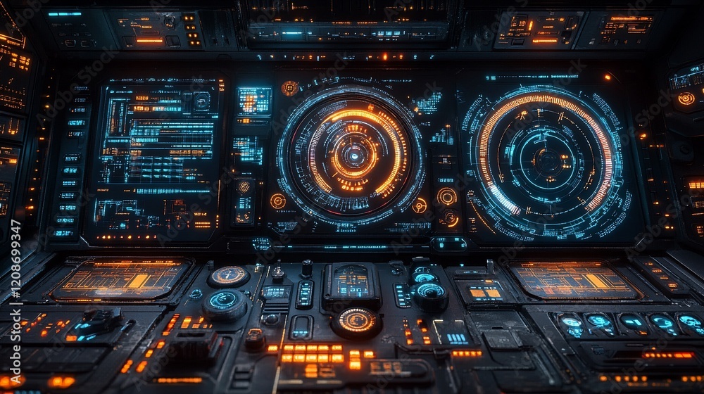Obraz premium Futuristic Spaceship Cockpit: A Digital Interface Design