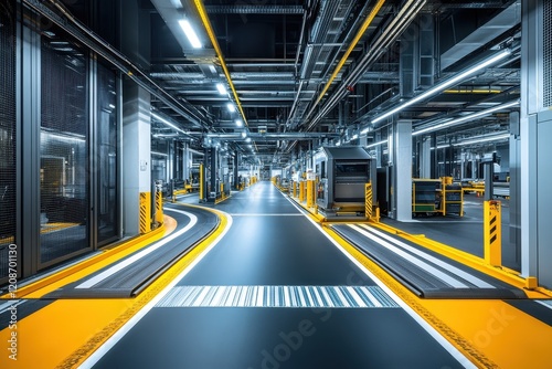 Modern Warehouse Interior Featuring High-Tech Storage Solutions and Efficient Pathways for Streamlined Logistics Operations and Inventory Management Practices