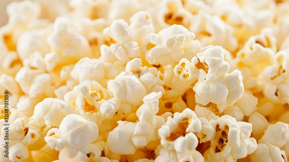 Fluffy popcorn close-up, delicious snack, movie night treat, background blurred Fluffy popcorn close-up, delicious snack, movie night treat, background blurred