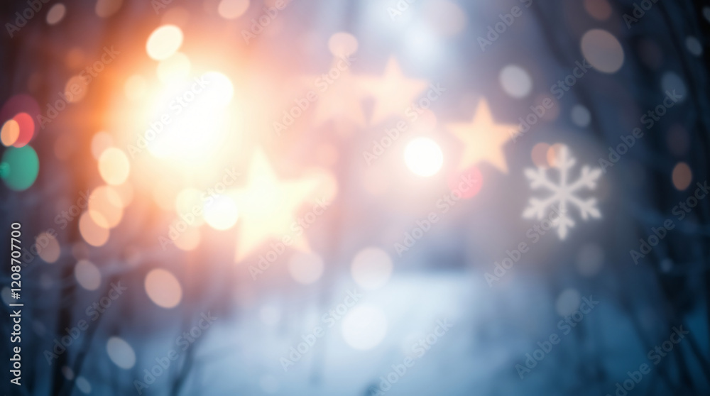 Blurred Winter Lights with Star and Snowflake Bokeh Effects Blurred Winter Lights with Star and Snowflake Bokeh Effects