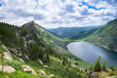 Russia Krasnoyarsk Krai. Ergaki National Nature Park. Beautiful mountain lake in the Ergaki Nature Park in the south of Krasnoyarsk Krai. photo