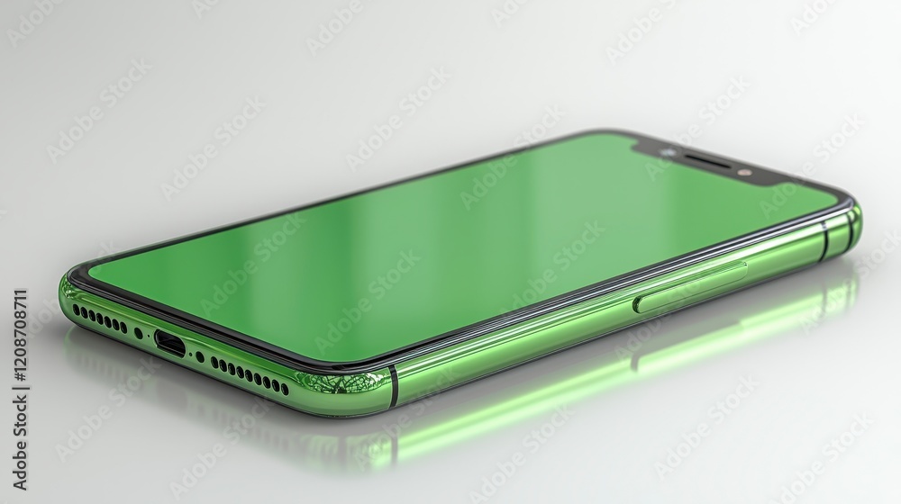 Green smartphone with blank screen on white background. Green smartphone with blank screen on white background.