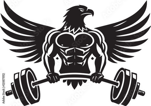 silhouette of a eagle with dumbbell