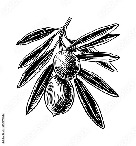 olive fruit engraving black and white outline