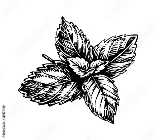 mint engraving black and white outline