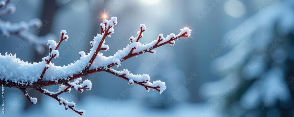 Snow-covered branches with sparkling silver crystals, intricate, snow covered, branch Snow-covered branches with sparkling silver crystals, intricate, snow covered, branch
