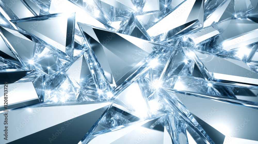 Abstract geometric shapes with reflective surfaces