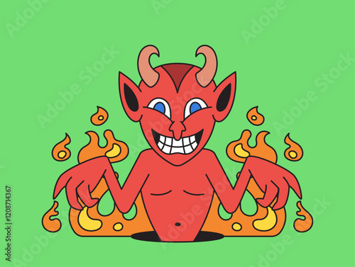 Devil illustration with fiery elements, designed with bright colors, suitable for Halloween or fantasy-themed content