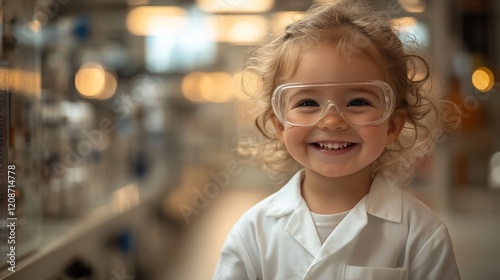 Happy toddler scientist lab coat