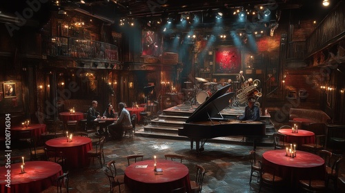 Piano in the dimly lit bar at Le Ye Live