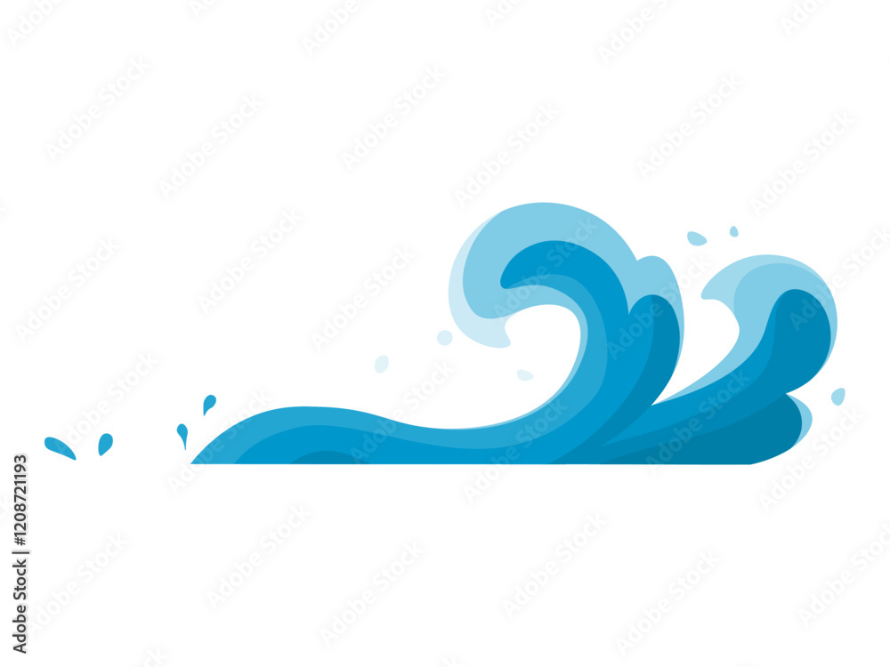A dynamic blue ocean wave is splashing on a white background, embodying the power and beauty of the sea. Ideal for nature themes, marine life, environmental awareness, summer beach activities and