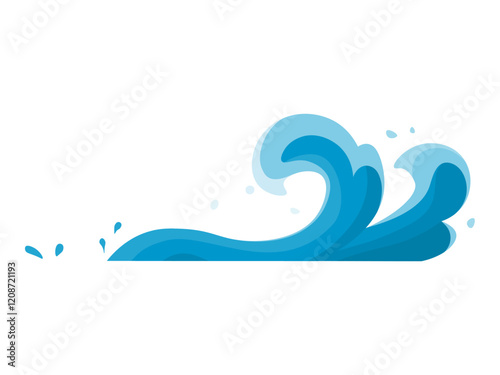 A dynamic blue ocean wave is splashing on a white background, embodying the power and beauty of the sea. Ideal for nature themes, marine life, environmental awareness, summer beach activities and