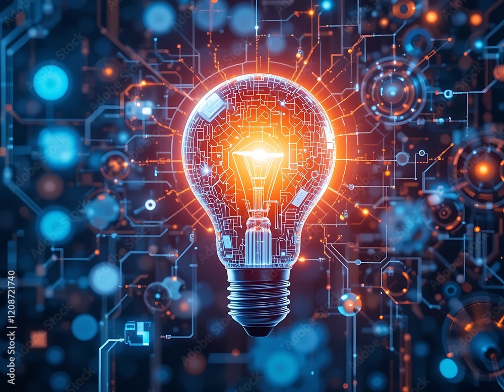Illuminated Lightbulb Representing Technological Innovation Illuminated Lightbulb Representing Technological Innovation