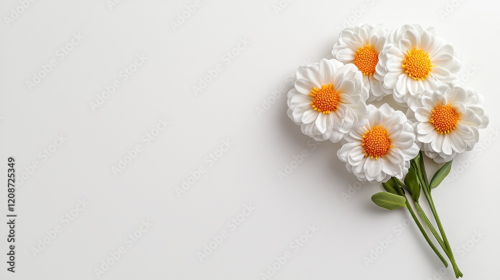 Obraz premium A Beautiful Arrangement of White and Orange Daisies on a Minimalist Background Perfect for Floral and Nature-Themed Projects, Celebrations, and Decorative Purposes