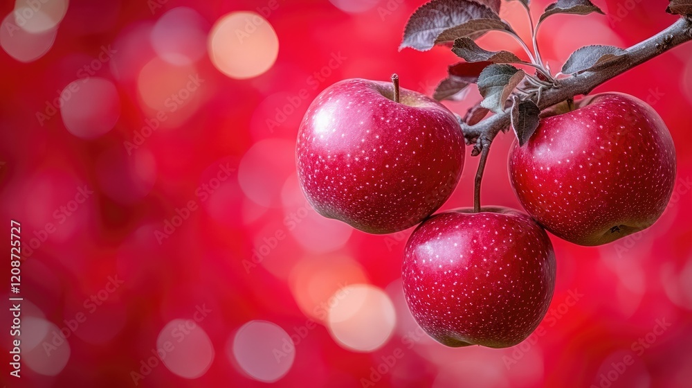 Three Red Apples Hanging From A Branch Three Red Apples Hanging From A Branch