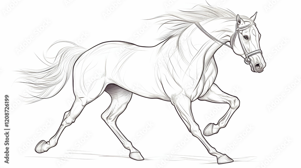Obraz premium Running horse, elegant pose, white background, equine art, ideal for equestrian websites