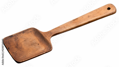 Rustic wooden spatula isolated on white background, ideal for cooking blogs or recipe websites