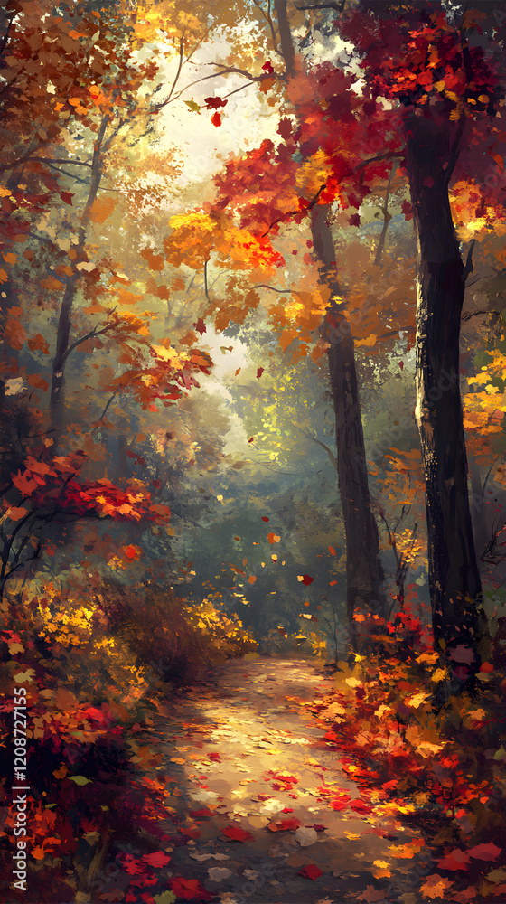 Autumn's Embrace: A Serene Path Through a Colorful Forest