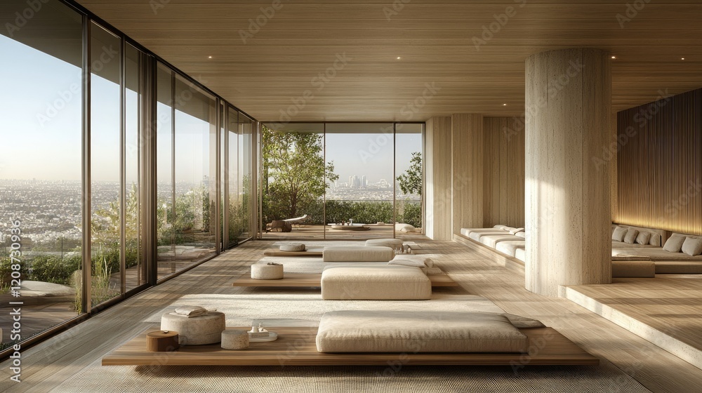 Tranquil Zen Meditation Room With City View Tranquil Zen Meditation Room With City View