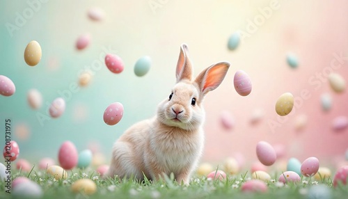 Adorable Easter Bunny with Colorful Eggs Spring Image