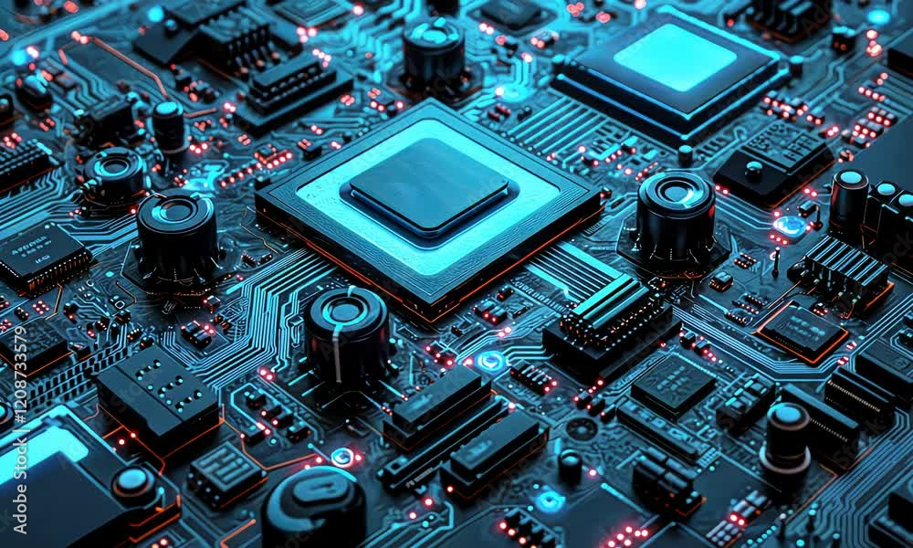 Circuit Board Animation, Glowing Technology, 4K