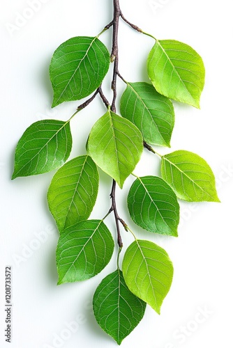 Fresh Green Leaves Branch on White Background