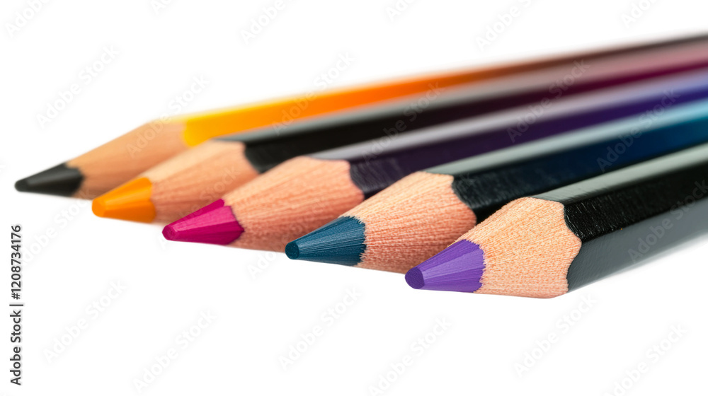 Colorful pencils arranged in a row on a white background showcasing vibrant hues isolated on transparent background Colorful pencils arranged in a row on a white background showcasing vibrant hues isolated on transparent background