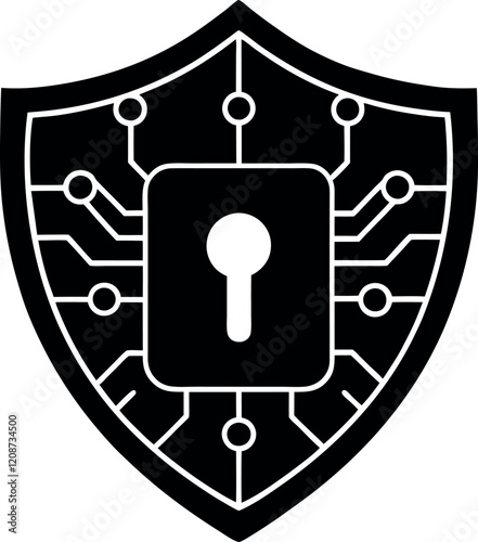 Cybersecurity Shield with Keyhole Silhouette Vector