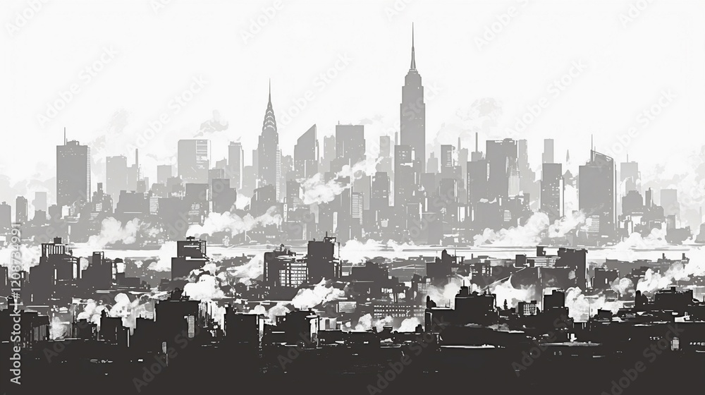 Obraz premium ニューヨークの高層ビルの黒いシルエット4