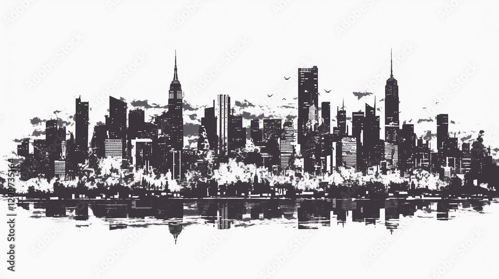 Naklejka premium ニューヨークの高層ビルの黒いシルエット13