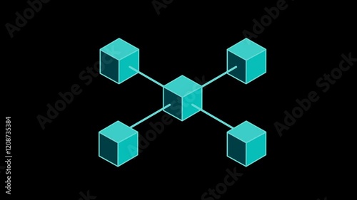 Blockchain cube, Digital data flow symbolized by line flowing to each other block. Finance and digital money technology.