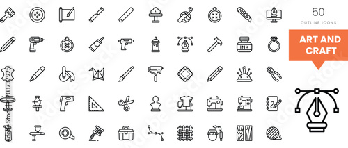 Set of artistic icons featuring tools for creative projects and crafts.