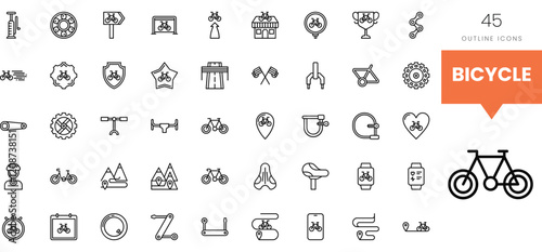 Set of outlined bicycle icons for cycling enthusiasts and businesses.