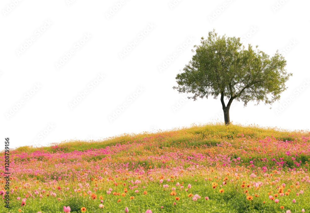 Fototapeta premium PNG Hilly spring fields landscape scenery flowers.