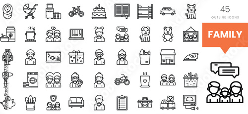 Collection of outline icons representing family activities and relationships.