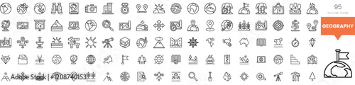A diverse collection of geography-themed icons in a minimalist design.