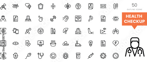 A collection of health checkup icons for medical and wellness themes.