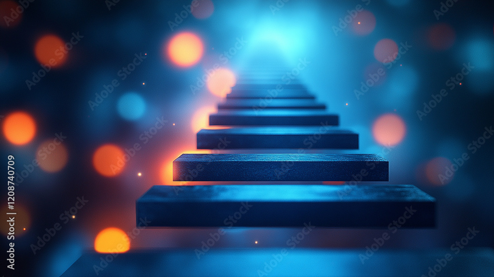 A sleek ladder reaching towards a glowing abstract horizon, symbolizing advancement, aspiration, and the journey toward innovation in a minimalistic bright tone with blurred empty space A sleek ladder reaching towards a glowing abstract horizon, symbolizing advancement, aspiration, and the journey toward innovation in a minimalistic bright tone with blurred empty space