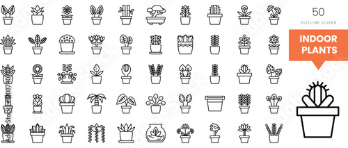 Variety of indoor plant icons, featuring different shapes and styles in pots.