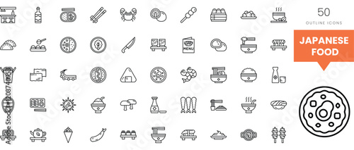 Collection of Japanese food icons featuring various dishes and utensils.