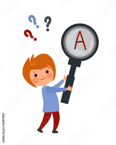 Child learns numbers. Dyscalculia and mental arithmetic concept. Learning, curiosity, and the challenges of math for young kids.  Vector flat cartoon illustration for educational materials.