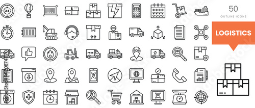 Collection of logistics and delivery outline icons for business use.