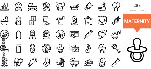 Collection of maternity-themed outline icons for motherhood and baby care.